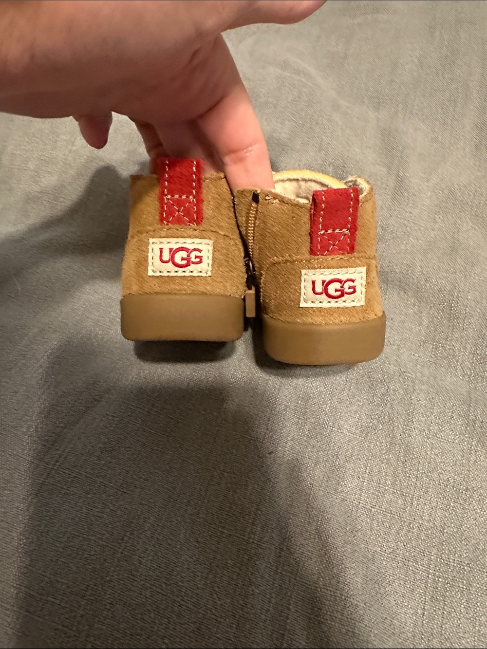 UGG Kids Tan Suede Boots with Red Heel Tabs